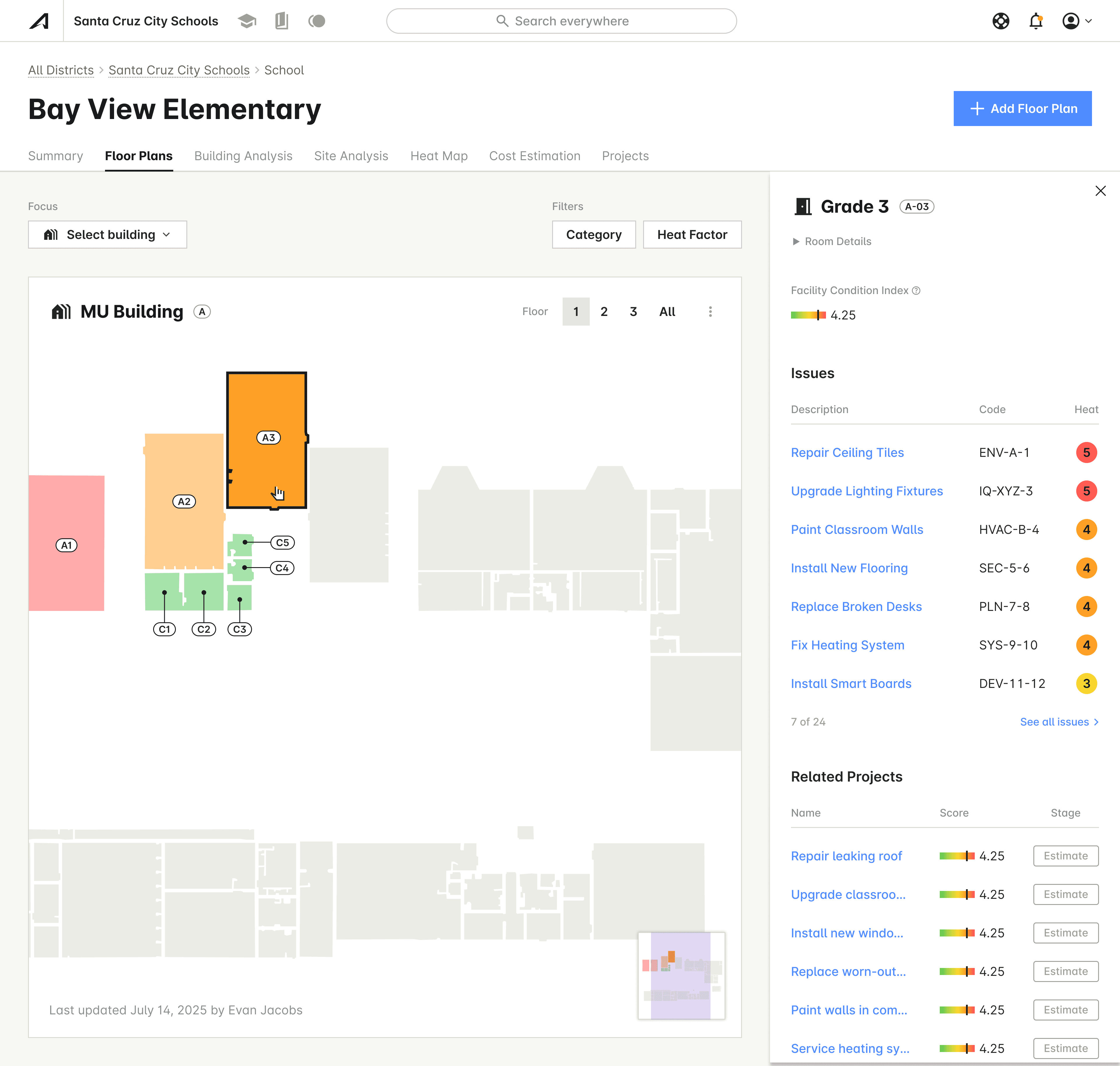 Athenate product screenshot showing selected room details
